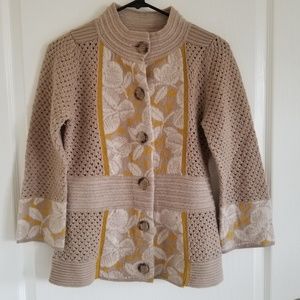 Anthropologie Beige and Yellow Cardigan